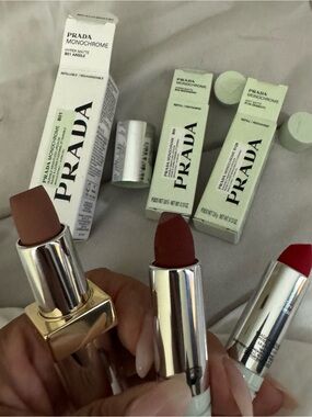 Prada Monochrome Lipstick Set — Nude Beige, Warm Mauve, Classic Red